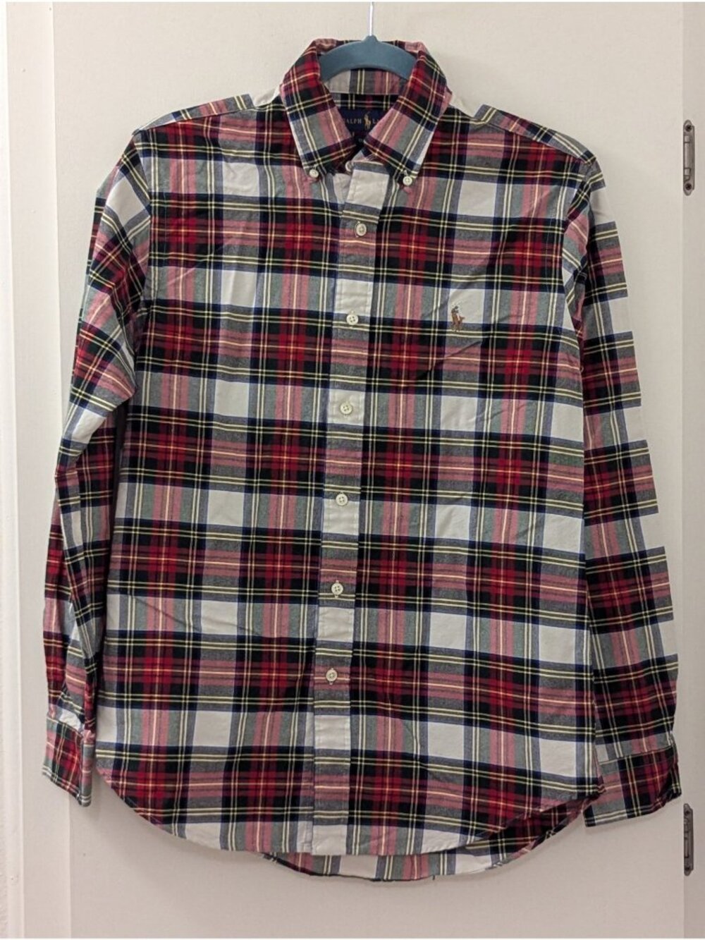 Ralph Lauren Mens Classic Fit Plaid Button-Down Shirt Red/Navy Size S 100% Cotto